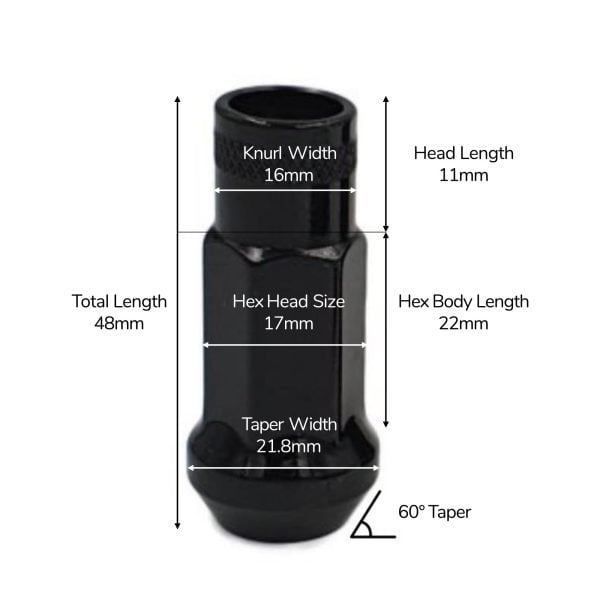 open ended lug nuts (set of 20) m12 x 1.25mm & 1.5mm