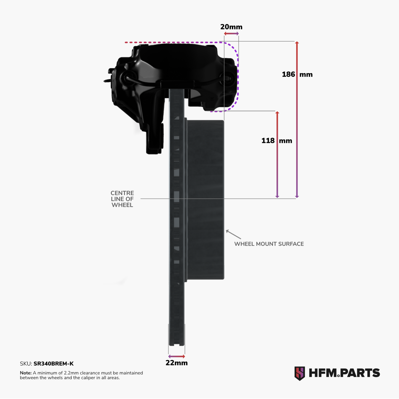 340mm rear rotor caliper adaptor s/r chassis