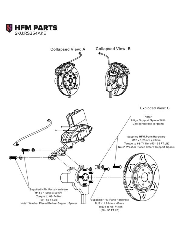 354mm front two piece rotor kit for s/r chassis with 370z akebono or infinity g37 calipers